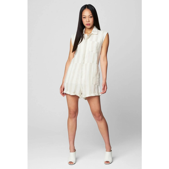 BLANKNYC Striped Linen Romper In Changing Lanes Size XS Women NWT - Picture 9 of 10